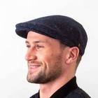 Irish Tweed Flatcap Mütze aus Irland Donegal Tweed dunkelblau Fischgrätmuster
