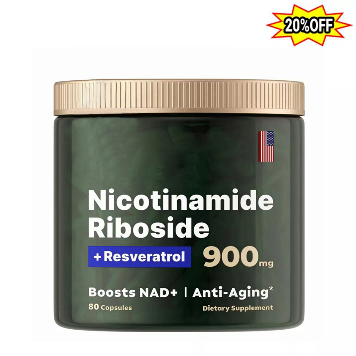 2X NAD+ Suplemento para Antienvejecimiento Enfoque Energético Nicotinamida Ribósido Resveratrol