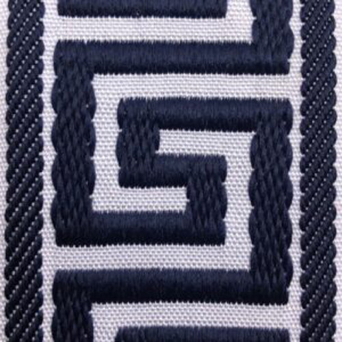 "MAYFAIR" WOODEN LUGGAGE RACK - WHITE FRAME - GREEK KEY - NAVY BLUE STRAPS 
