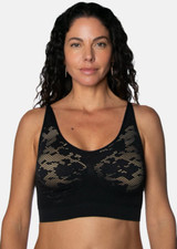 Rhonda Shear Ahh Bra with Adjustable Straps and Lace Detail, Black, M