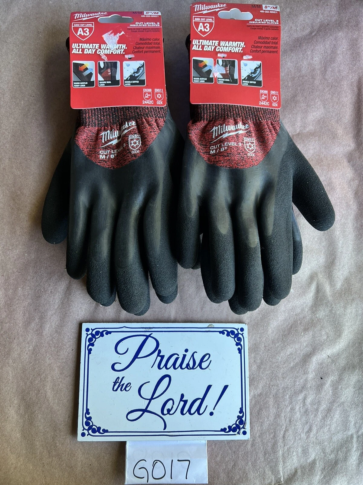 2- Pair Milwaukee 48-22-8921 Cut Level 3 Insulated Winter Work Gloves 8''/M