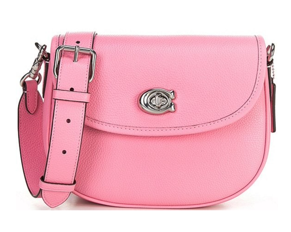 NWT COACH Willow Pebbled Vivid Pink Leather Saddle Crossbody