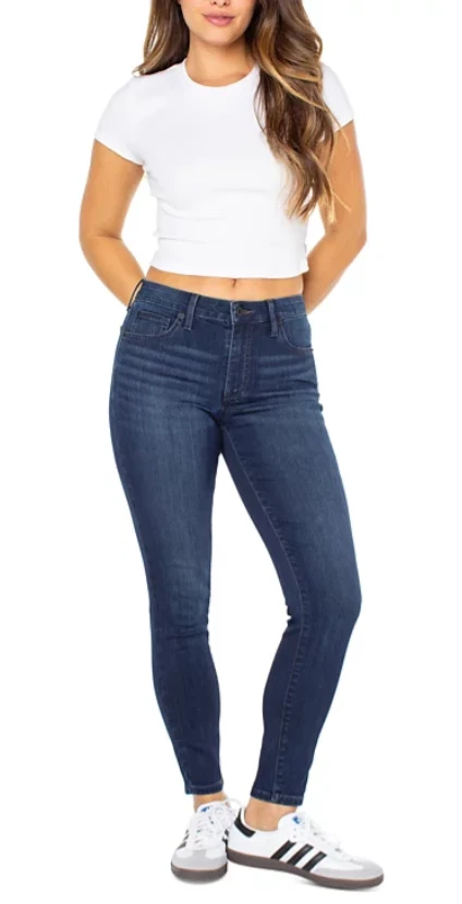 Pantalones de mezclilla rosas famosos para mujer, tiro alto, tiro medio, curvilíneos, tobillo ajustado, regenerar Foto 4 de 4