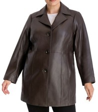 Anne Klein Plus Size Button Down Butter Soft Leather Coat Chocolate Us 3x New
