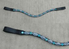 Adams- Tack Leather Horse Browband - Turquoise /Aqua Marine -One Row