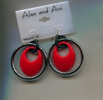 ALEX ANI Red Silver Hoop Earrings
