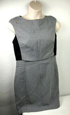 Chaps Boatneck Sleeveless Dress Women's 14 Tweed Black White Wear To Work $100