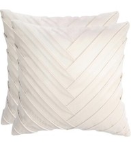 New Set Of 2 Ivory Beige Velvet Soft Throw Zippered Pillow Covers 18 X 18