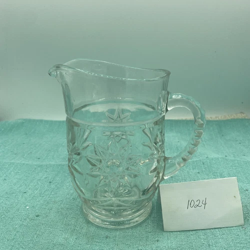 Vintage Anchor Hocking, Star Of David Clear Glass Small 5.5" Tall Pitcher