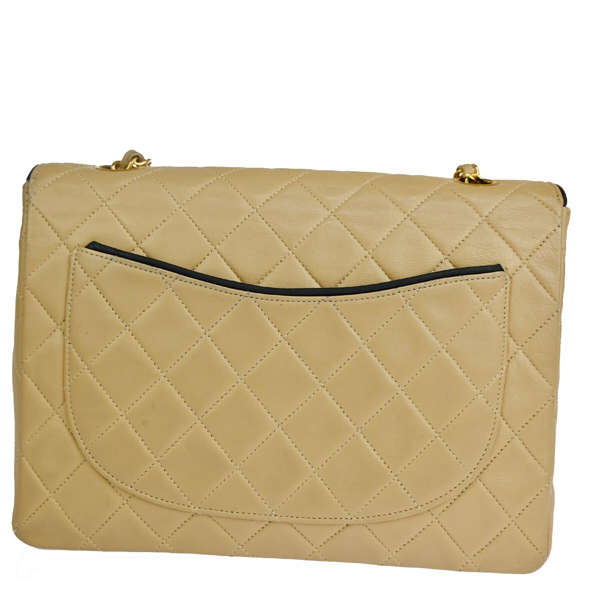 CHANEL CC Matelasse Chain Shoulder Bag Leather Beige Black