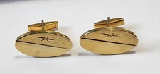 Vintage Cufflinks Gold Tone Oval Hatch w/ Starburst / Smooth Shiny MCM
