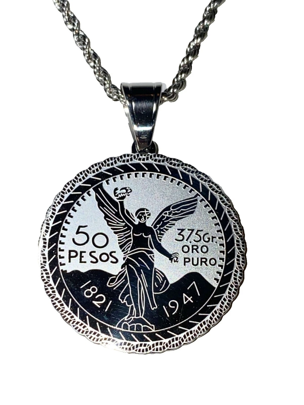 Monedas y cadenas de dinero de oro blanco, collares y colgantes para hombre