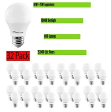 32 Pack Light Bulbs Maxlite 75W Equivalent LED Daylight 5000K A19 E26 Dimmable