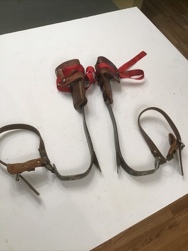Vintage Buckingham Tree/Pole Climbing Spikes Leather padding 9107 3122 Adjustabl