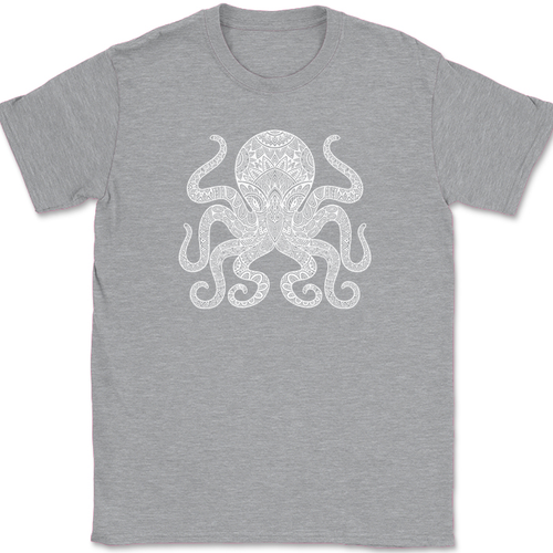 Octopus Mandala T-Shirt Deep Ocean Beautiful Pattern Gift Graphic Tee - Picture 2 of 10