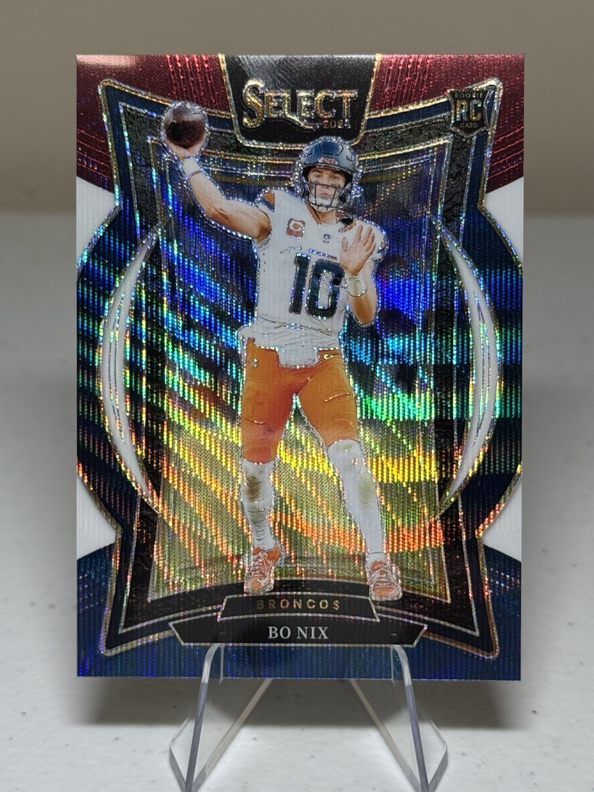 Bo Nix 2024 Select Concourse Level Tri-Color Prizm RC Broncos /299