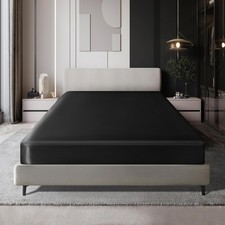 1 PC Black Full Satin Fitted Bottom Sheet Only Soft Bedding Sheets Mattress