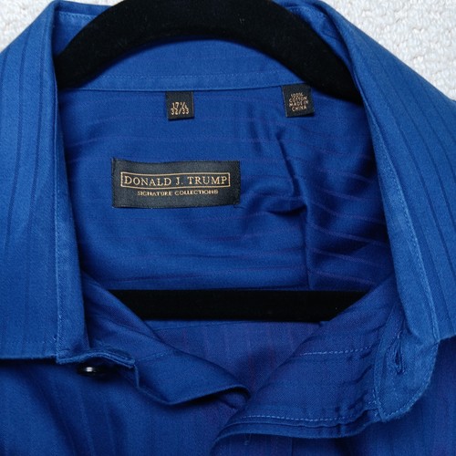 Donald Trump Signature Collection Button Up Mens 17 1/2 32/33 Blue Stripe Shirt