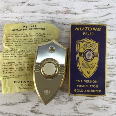 vtg Nutone Art Deco PB-20 Push button doorbell Mount Vernon, Gold Anodized Metal