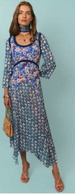 RIXO Harmony Silk Blend Mix Abstract Midi Dress in Size XL