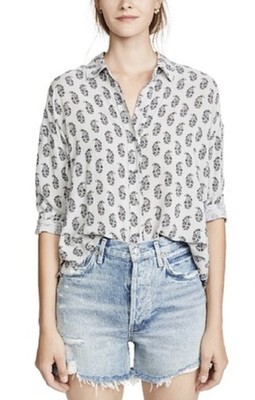 James Perse Blouse Sz 1 (Small) Gray Paisley Button Up Minimalist Elevated Basic