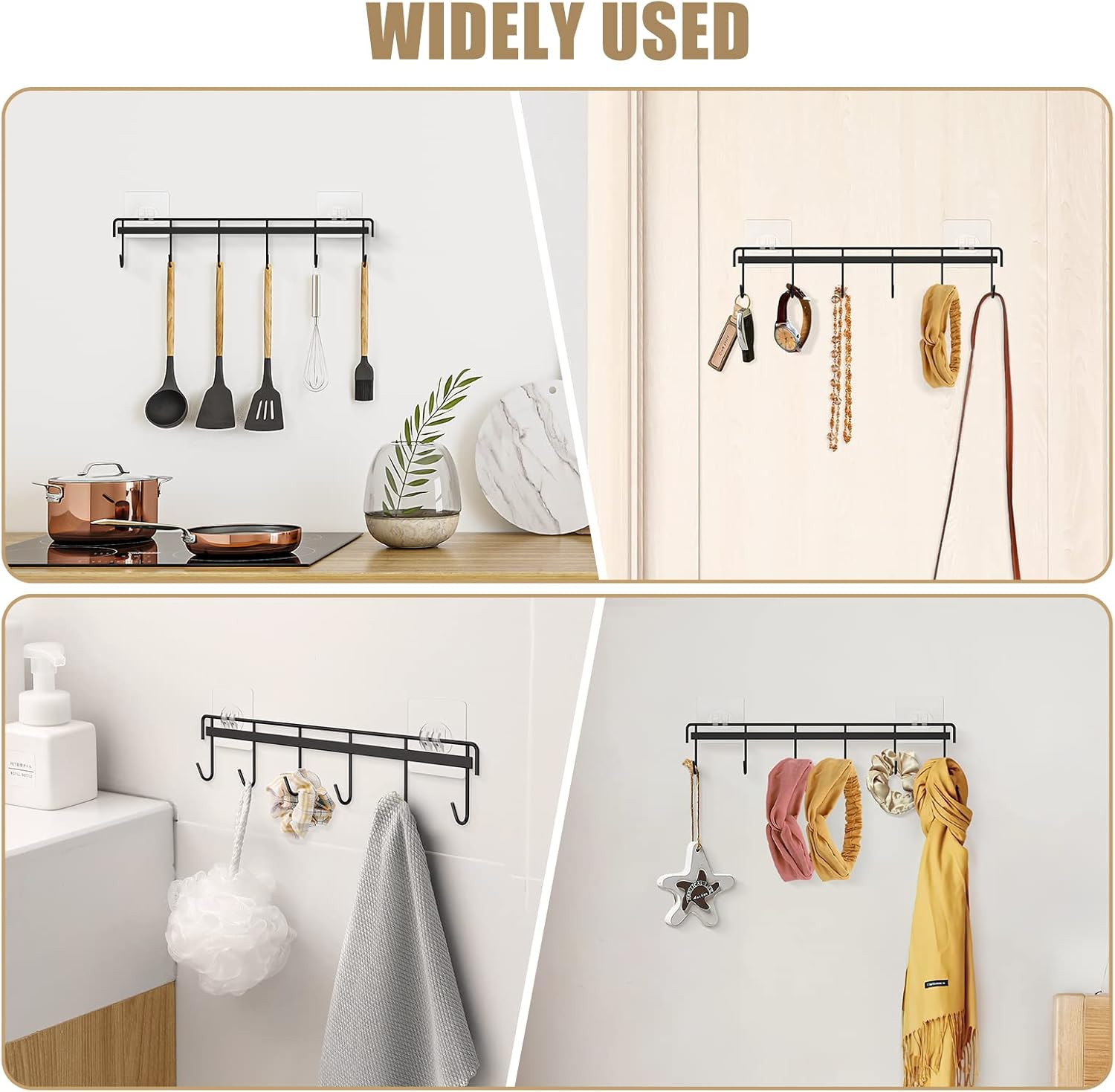 Kitchen Utensil Hanger, Adhesive Utensil Holder Wall Mount Kitchen Rack Rail wit