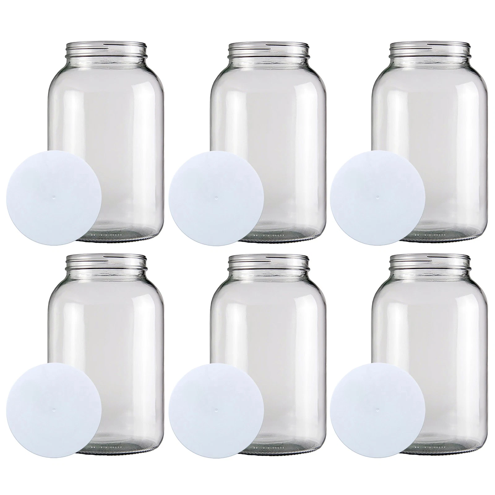 One Gallon Wide Mouth Glass Jar with Lid-Set of 6