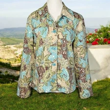 Rebecca Malone Women's Small Floral Embroidered Jacket Light Blue Colorful