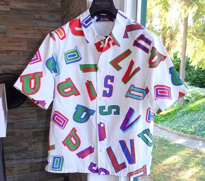 LOUIS VUITTON SHIRT M button up down lv nba logos x white short sleeved