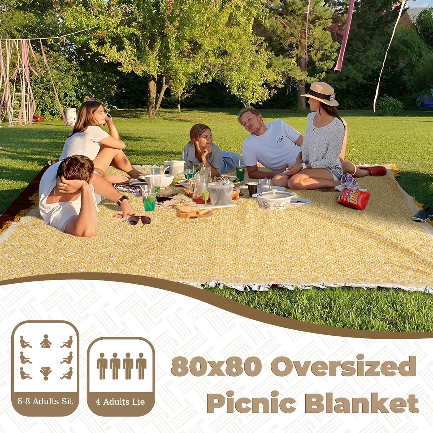 Genovega 2 in 1 Extra Large Outdoor Picnic Blanket Waterproof Woven Boho Mat Gia