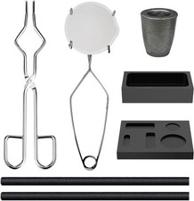 8 Pieces Crucible Metal Melting Kit, Including 2 Clay Graphite Crucible for Gold