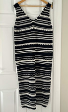 F&F Striped Crochet Knit Midi Shift Dress Black/White V-Neck Sleeveless L