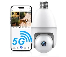 Wireless 2K Light Bulb Security Camera 360° Outdoor Night Vision Motion Sensor
