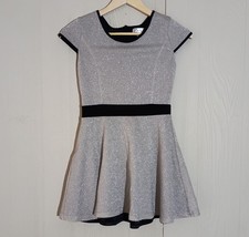 Sally Miller Fit Flare Glitter Dress Silver Black Girls L 10-12 Party