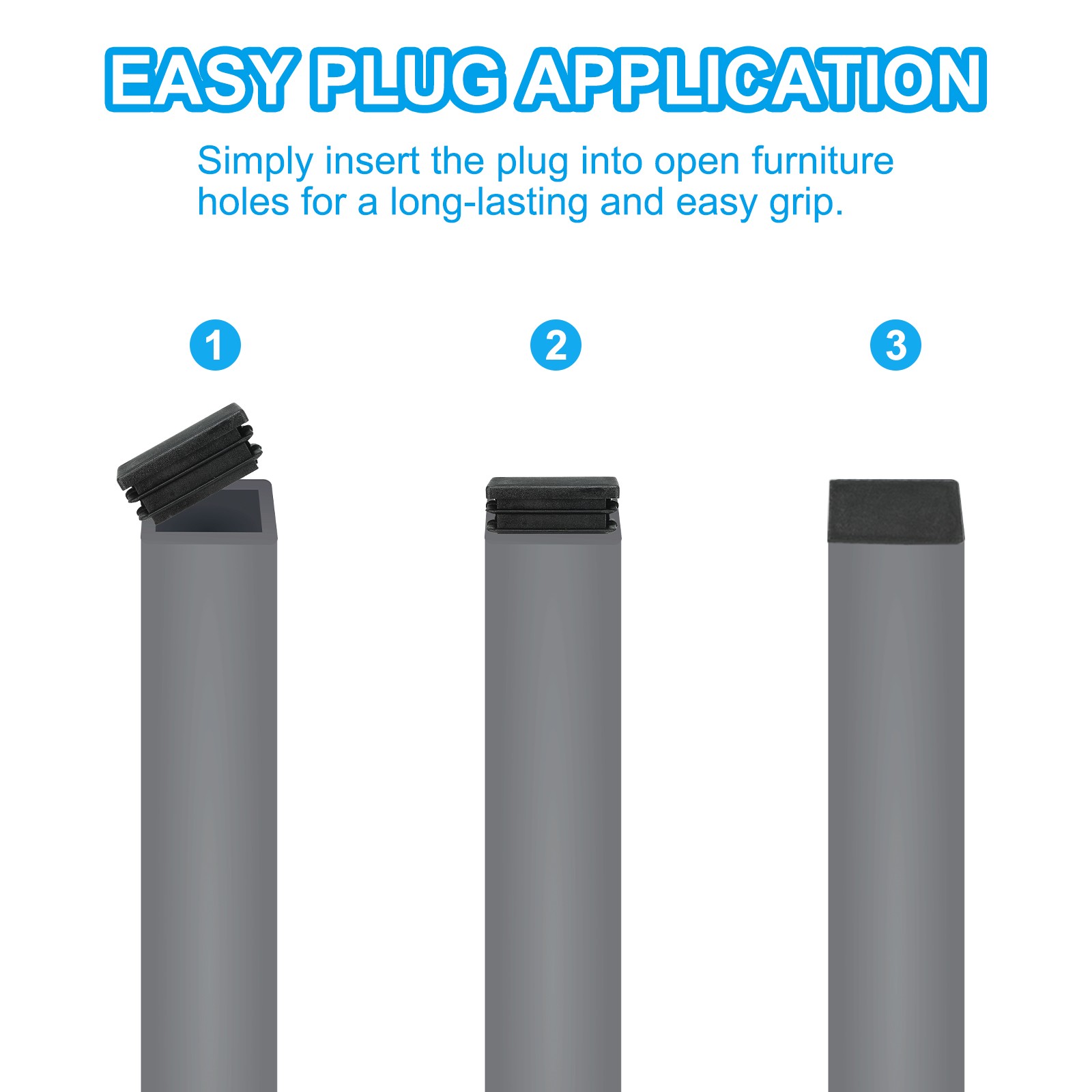 7/8"x7/8" Plastic Tubing End Caps 20Pcs Square Hole Plug Insert Black