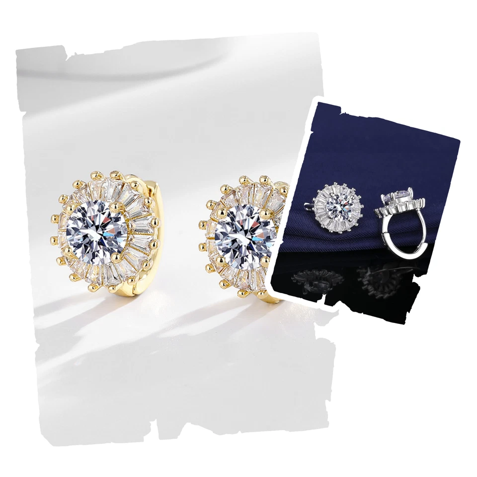 Luxus Ohrringe Creolen Simulation Moissanite ein Karat Weisgold Gold modische - Bild 3 von 4