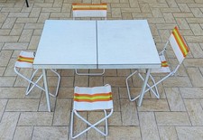 Set tavolo e 4 sedie da picnic pieghevole valigia METALLO e LEGNO - Modernariato