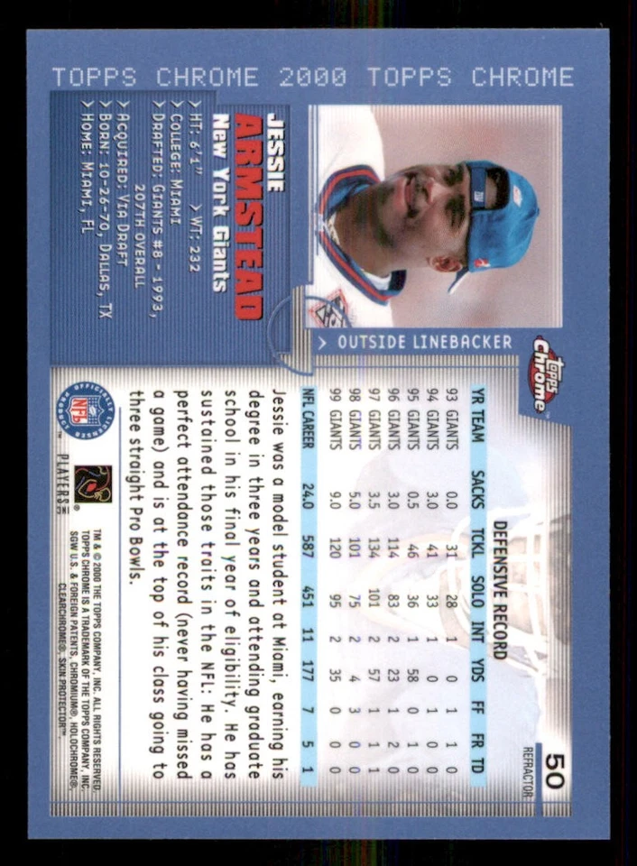 2000 Topps Chrome Refractors #50 Jessie Armstead - Image 2 of 2