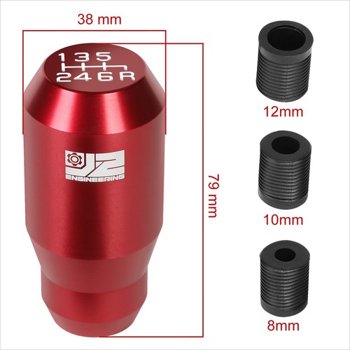 J2 Universal Cylindrical Design 6-Speed MT Shift Knob+8/10/12mm Adapters Red - Picture 3 of 5
