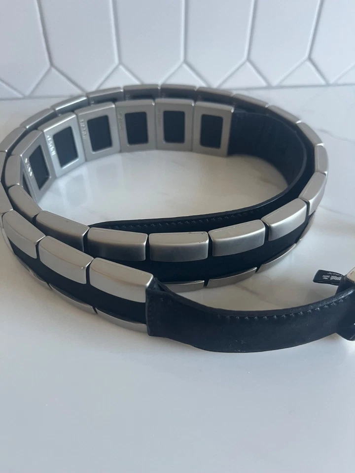 NANNI ITALY CINTURÓN DE CUERO NEGRO CON BARRAS METÁLICAS TALLA 95/38 MUJER UNISEX PESADO Foto 3 de 4