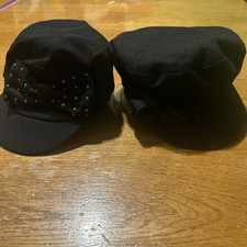 Lot Of Two Young Girls, Black Billed Hats Joe Boxer & August Studded Bow GUC