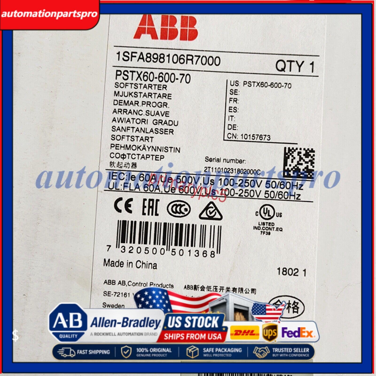 NEW ABB PSTX60-600-70 1SFA898106R7000 Soft Starter