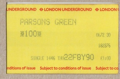 Parsons Green 30 - UTS London Underground Ticket - London SW6 - District Line