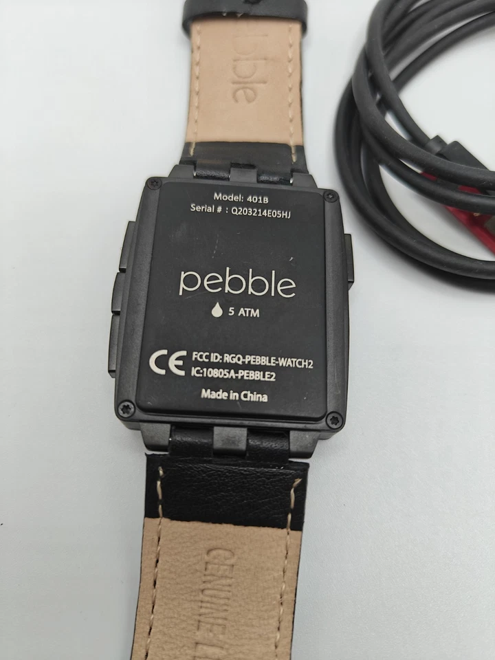 Pebble Watch 2 Smartwatch with Leather Band & USB Cord 401B FOR PARTS - Image 4 of 4