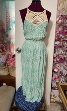 Sweet Rain Maxi Dress Womens Medium Mint Blue Good Crochet Boho Floor Length