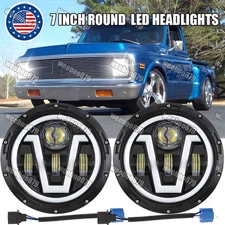 2PC 7" inch Round LED Headlight Sealed Beam Projector For Chevy Truck Camaro C10