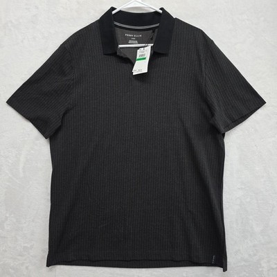Perry Ellis Polo Shirt Mens L Black Performance Moisture Wicking Golf NWT Wavy