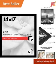 14x17 Picture Frame Black Engineered Wood Wall Mount with Plexiglass
