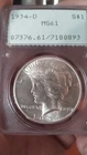 1934-D  PEACE DOLLAR   *   PCGS MS61 OLD GREEN RATTLER HOLDER - UNDER GRADED  *
