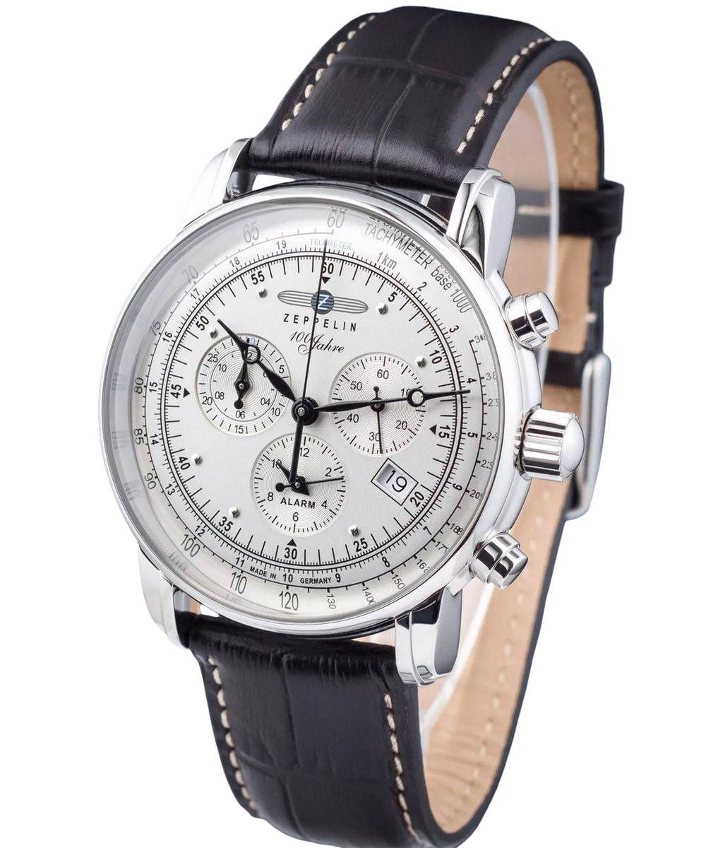Zeppelin 7680-1 Silver Dial Men's Watch Alarm 100 Years